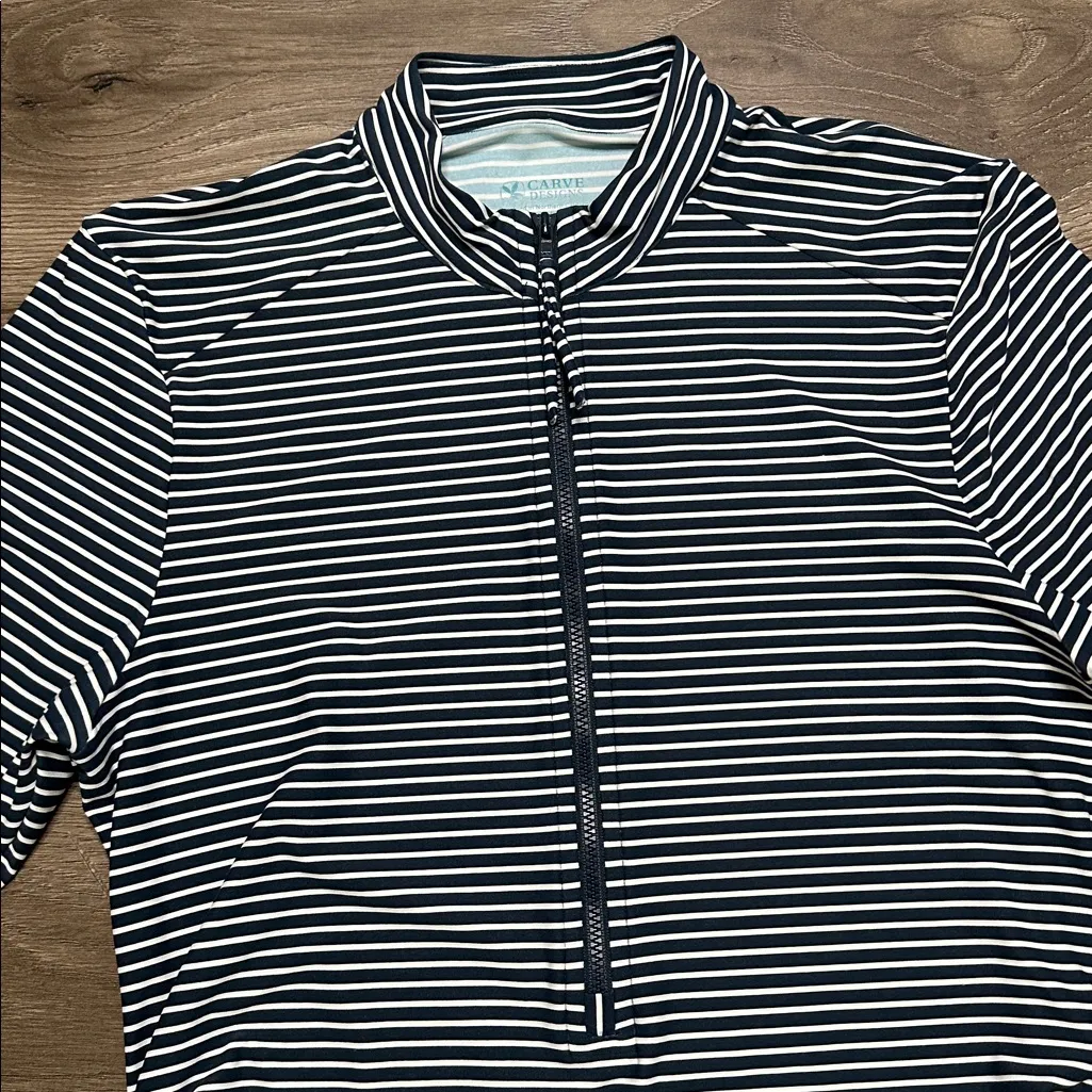 Carve Designs Cruz Navy Stripe 1/2 Zip Long Sleeve Swim Rashguard Size Small - Image 4