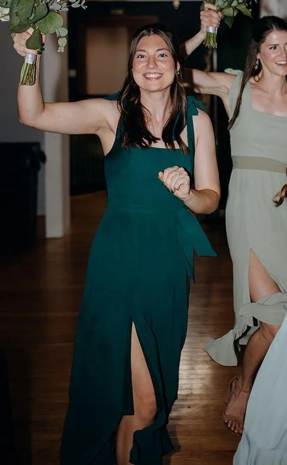 Show Me Your Mumu Claire Midi Dress - Emerald Green Chiffon - Small - Image 8