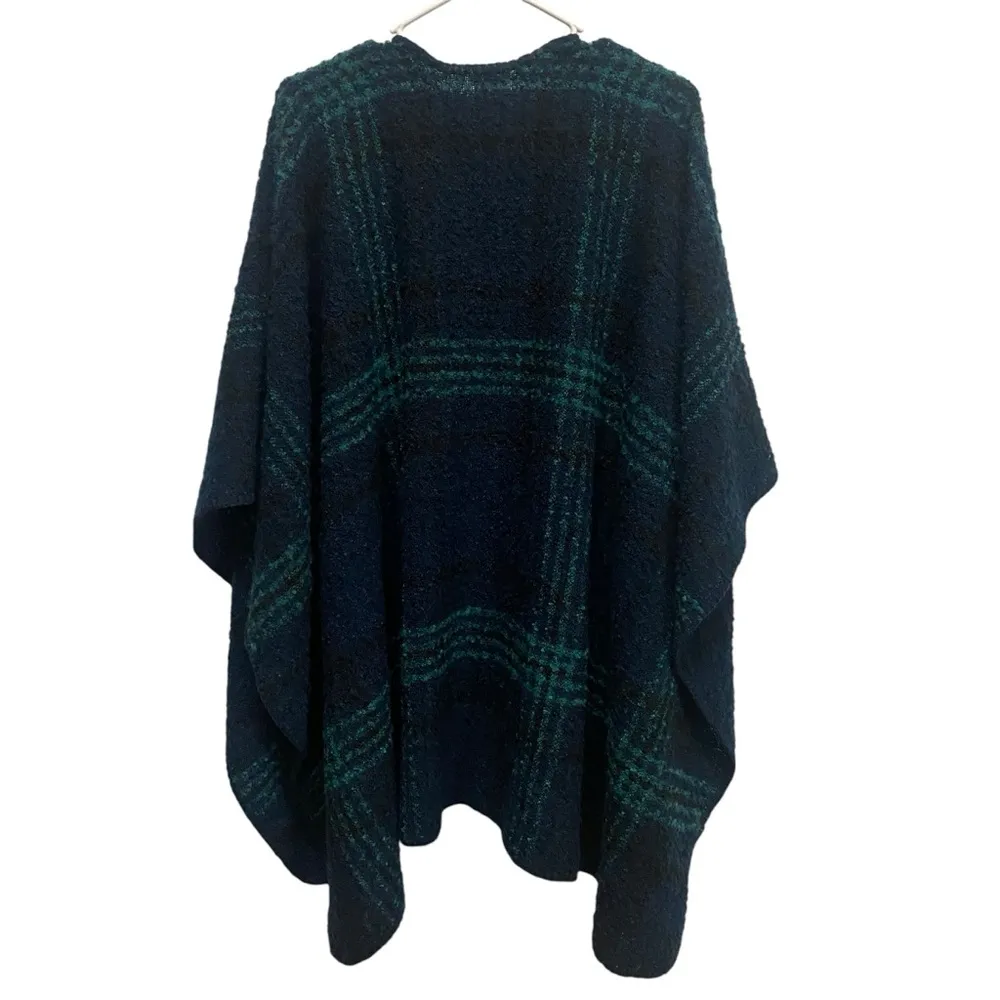 Woolrich Blue Green Boucle Brooke Plaid Poncho Shawl One Size - Image 4