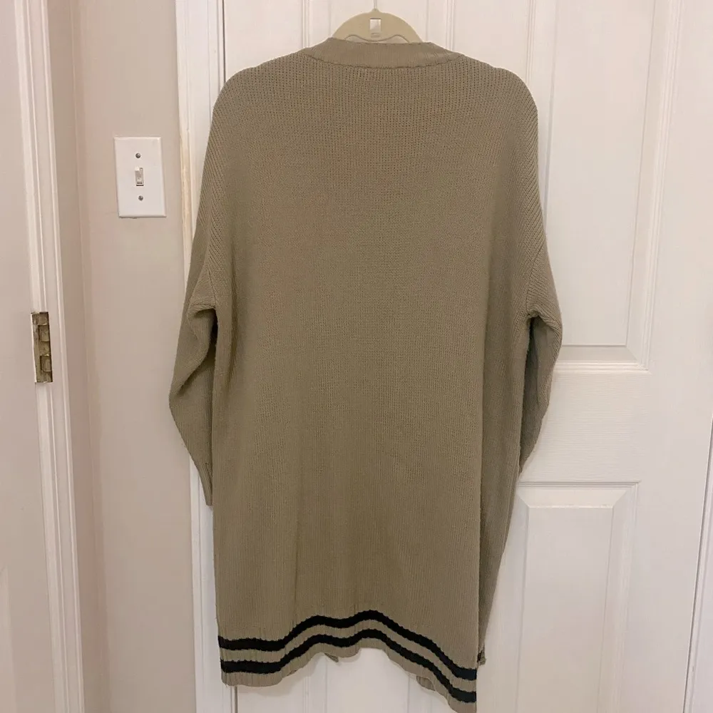 LUSH Open Long Length Cardigan in Tan with Black Stripe - Image 5