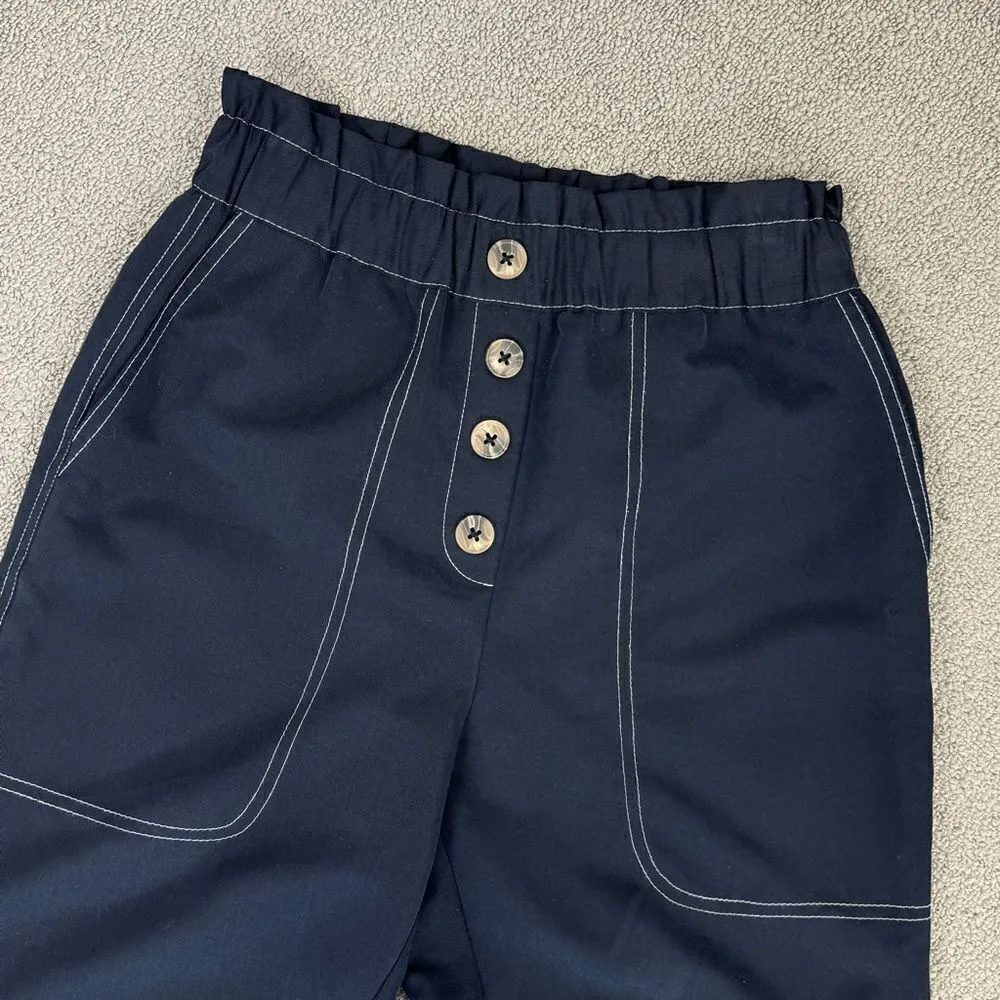 Zara Slouchy‎ Paper Bag High Waist Crop Pants Navy Blue XS - Image 5