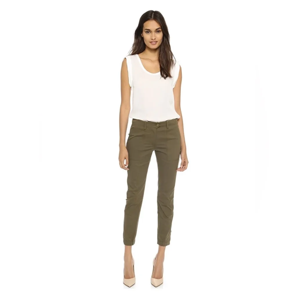 NEW VERONICA BEARD Field Cargo Trousers Green Stretch Cropped Jogger sz 2 - Image 2