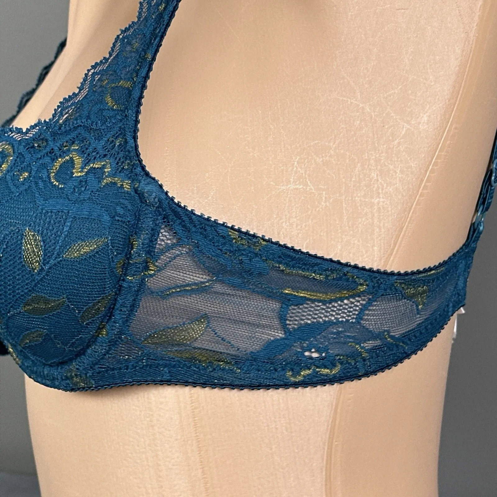 Vintage On Gossamer Bra 90s Padded Lined Push Up 34A Teal Lace Underwire AS IS Blue Size undefined - Image 3