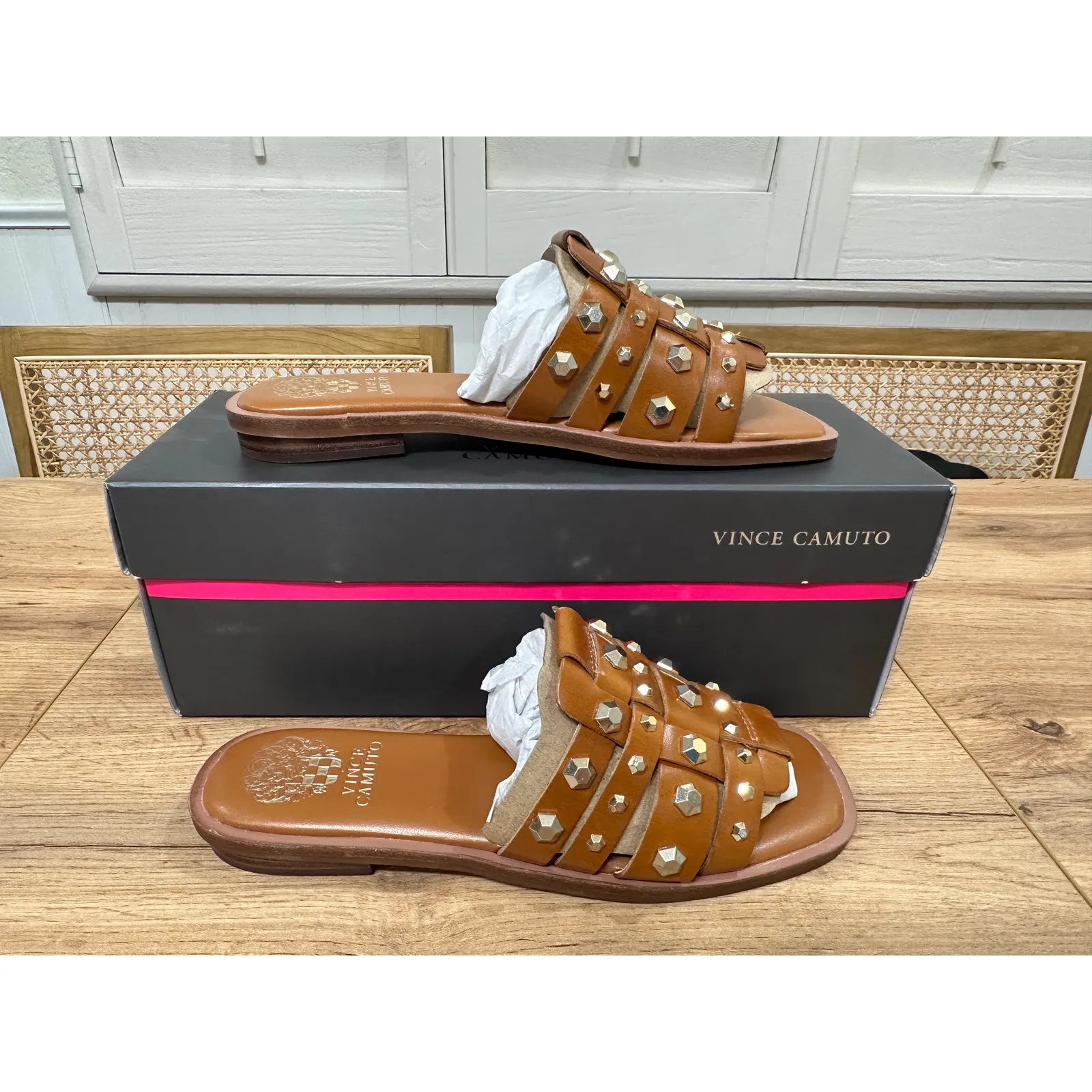 Vince Camuto Neverna Studded Slide Sandal Canyon Leather Sz 6.5 NIB Edgy Details - Image 3