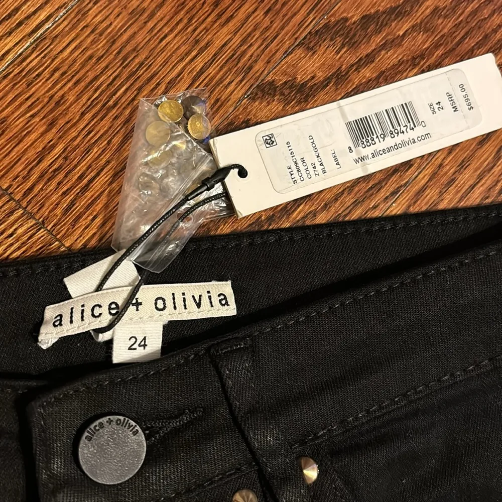 Alice + Olivia Black Skinny Gold Studded Jeans - Image 2