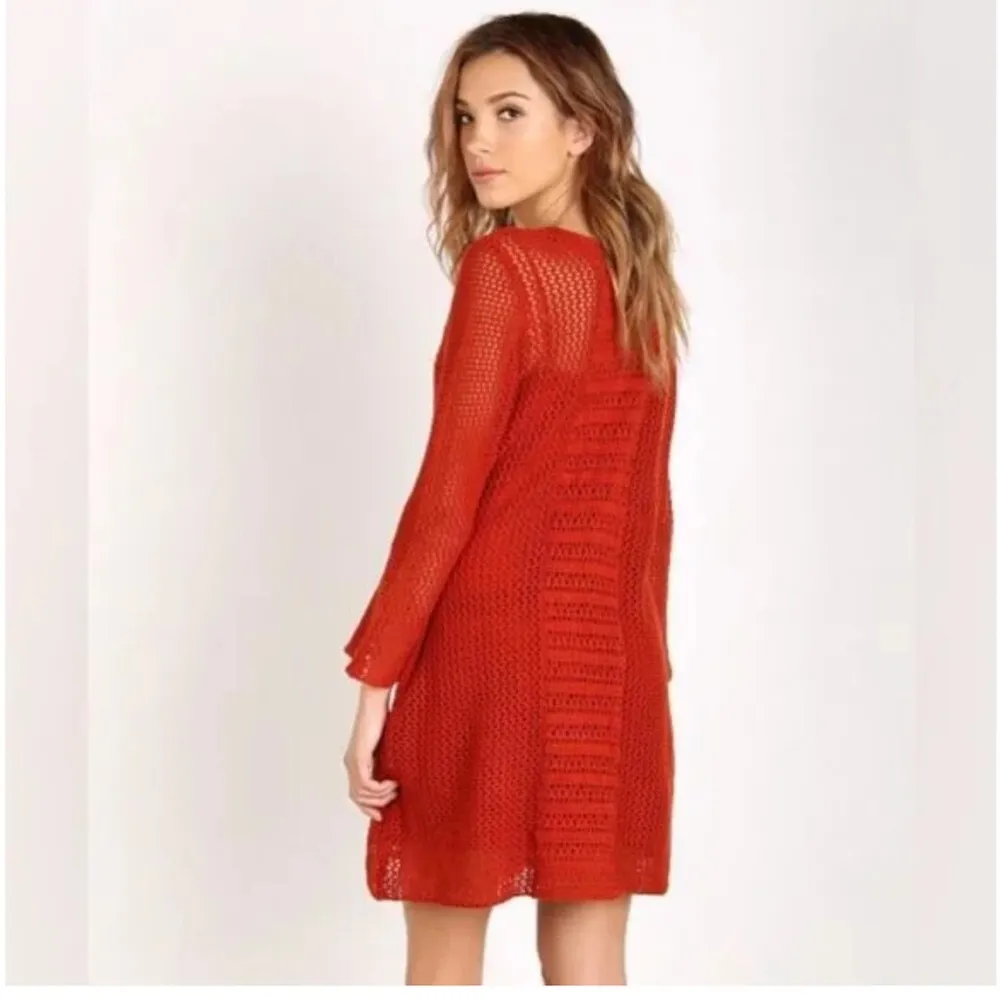 Free People Rosalind Burnt Orange Crochet Long Sleeve Dress Size Small - Image 3