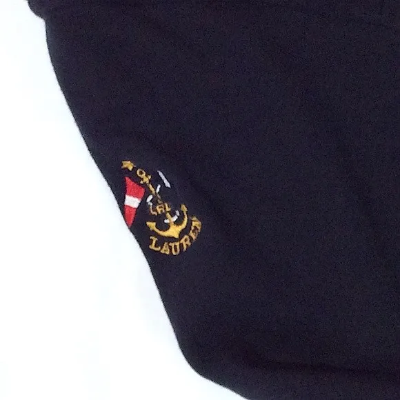 LRL Lauren Navy Stripe Sweatshirt Sz Small Crewneck Shoulder Button 3/4 Sleeve - Image 4