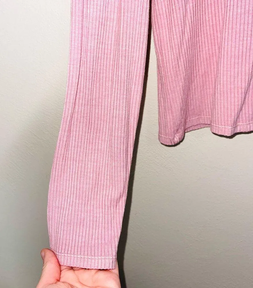 Soft & Sexy Rib Pink Mock Neck Long Sleeve Top - Image 4