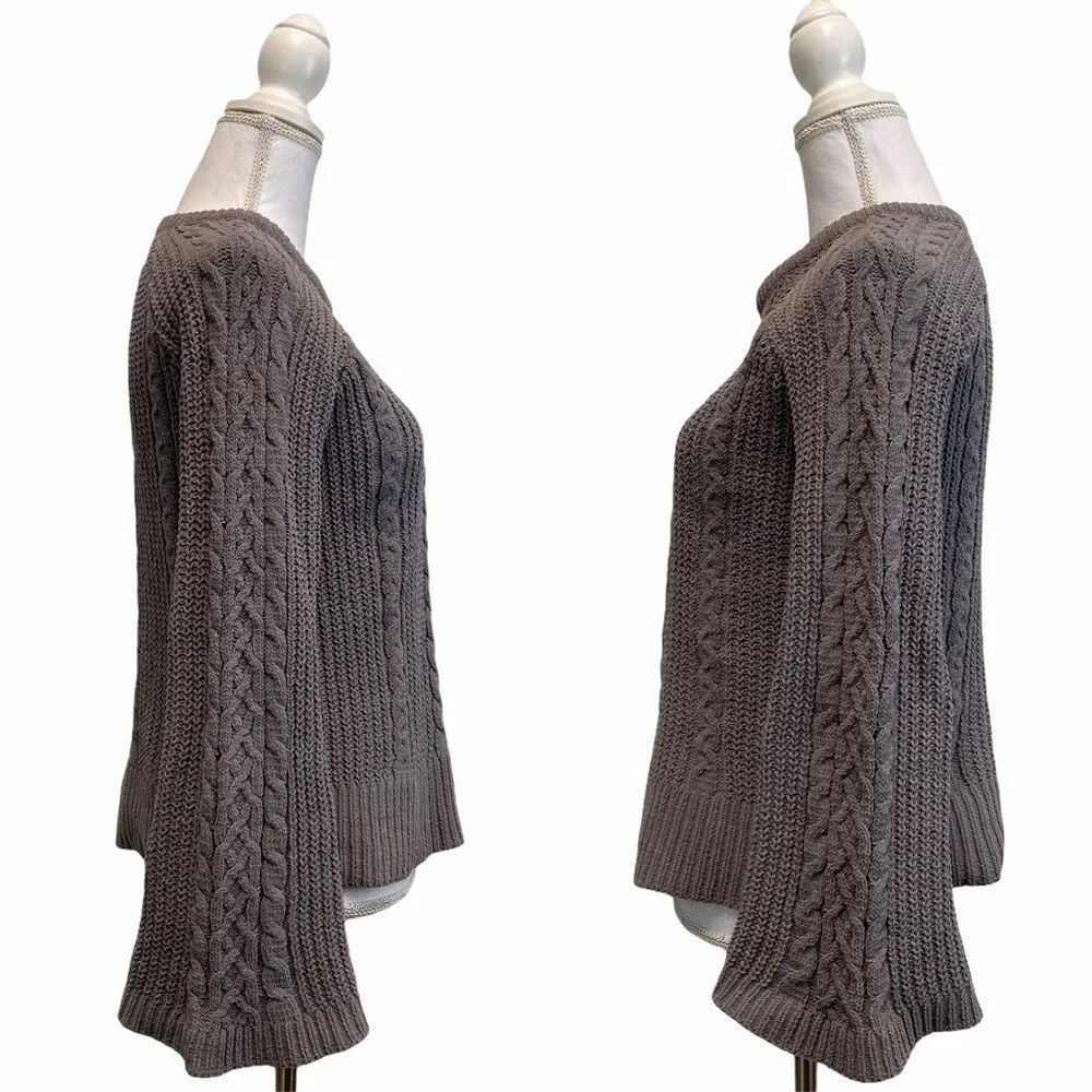 Marled XS Gray Chunky Knit Bell Sleeve Sweater - Image 7