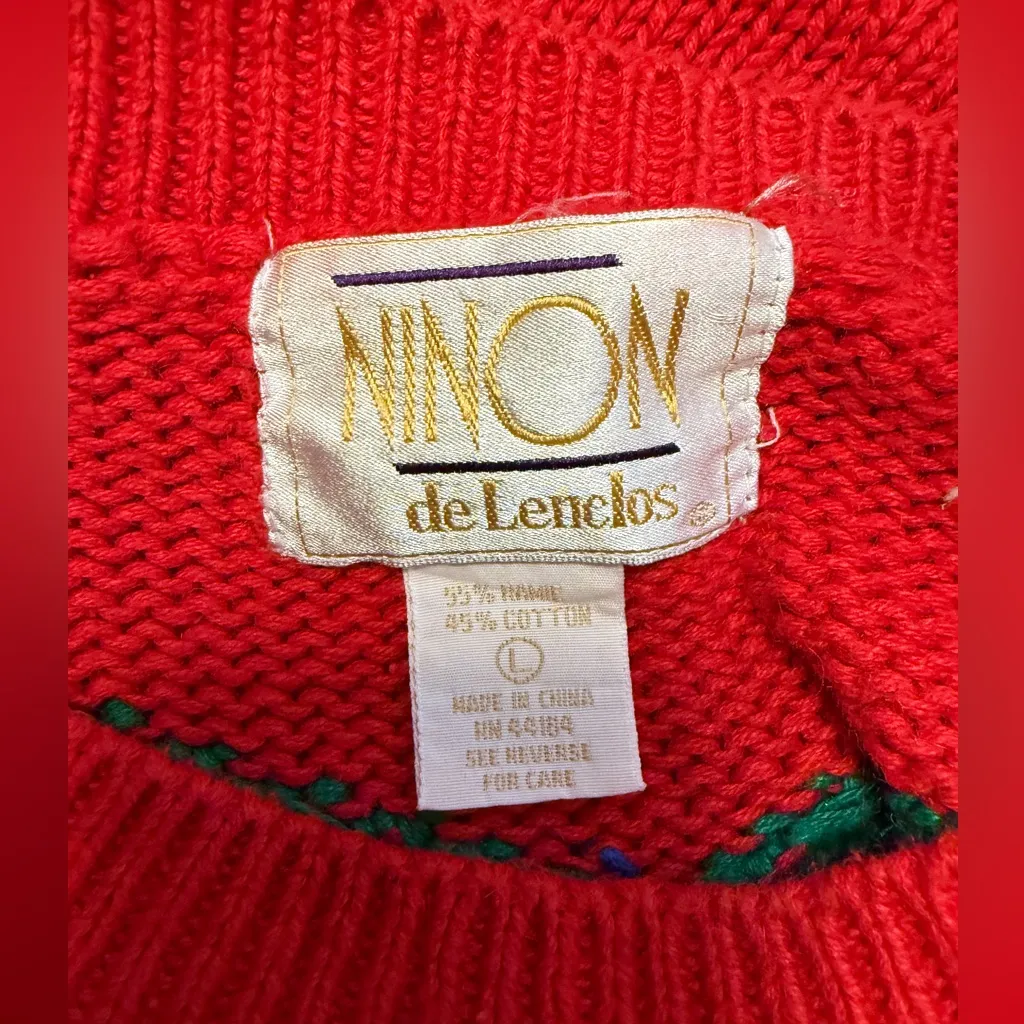 Ninon De Lenclos Vintage 90’s Red CHRISTMAS SWEATER Holiday Ugly Large - Image 5