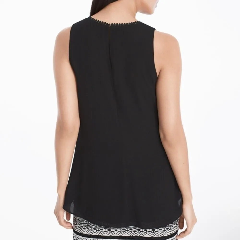 White House Black Market Black Embroidered Shell Sleeveless Top - Image 3