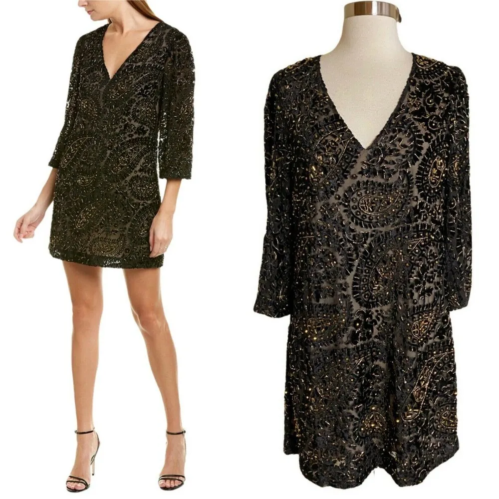 ALICE + OLIVIA Cocktail Gold Dress Riska Embellished Burnout Shift Mini 6 NWT - Image 12