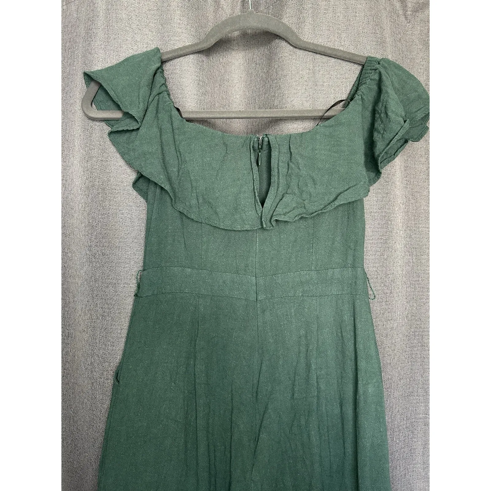 Lulu's‎ June Bloom Dk Green Linen Culotte Jumpsuit Size XS Off Shoulder - Image 6