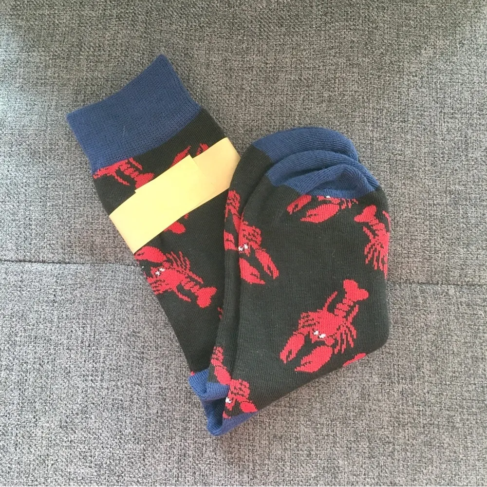 Novelty “Lobster” Patterned Crew Socks, Navy, Red, Unisex Blue - Image 4