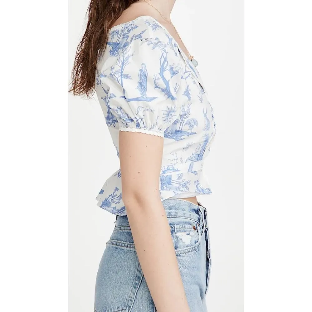 Meadows Mallow Cropped Shirt In Toile De Jouy Short Sleeve - Image 3