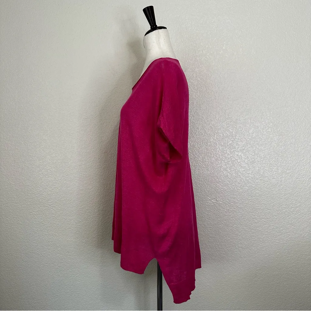 Eileen Fisher 100% Linen Pink Loose Knit Dolman Sleeves Sweater, Sz Small - Image 5