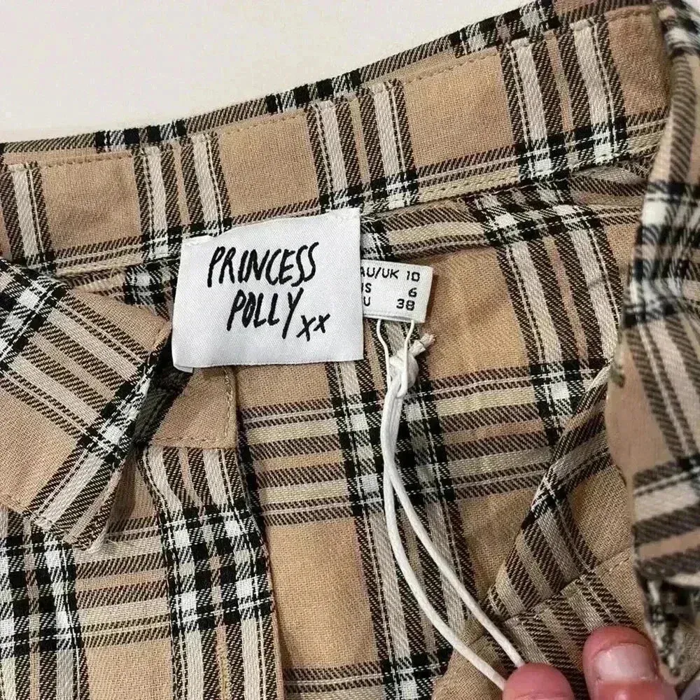 Princess Polly NWT Nora Cropped Raw Hem Flannel Long Sleeve Shirt Women's 6 Fall - Image 4