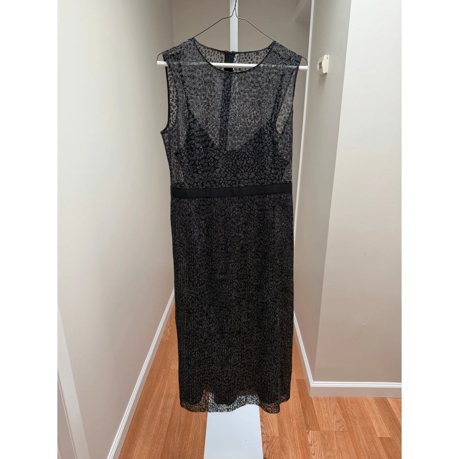 Hugo Boss Delyra Dress Women 6 Black Metallic Sleeveless Romantic Evening Midi - Image 4