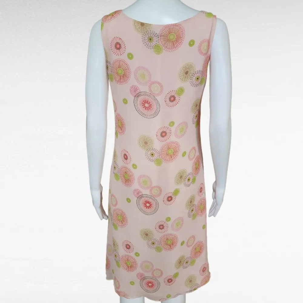 Coldwater Creek Pastel Pink Geo Gauze Sleeveless Silk Dress Size 8 - Image 4