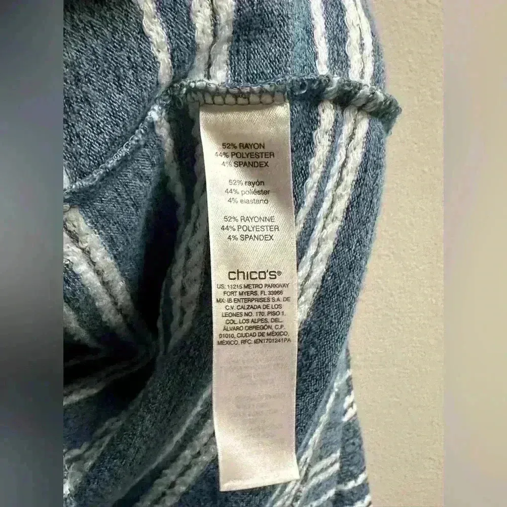 Chico’s 3/4 Sleeve Lightweight Blue Striped Sweater Waist Tie | Women’s 1/M/8 - Image 2