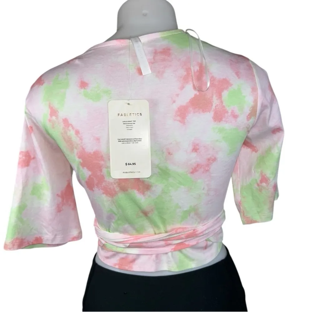 FABLETICS Laila Wrap, cropped floral pink, white green, peach Top Size M new - Image 12