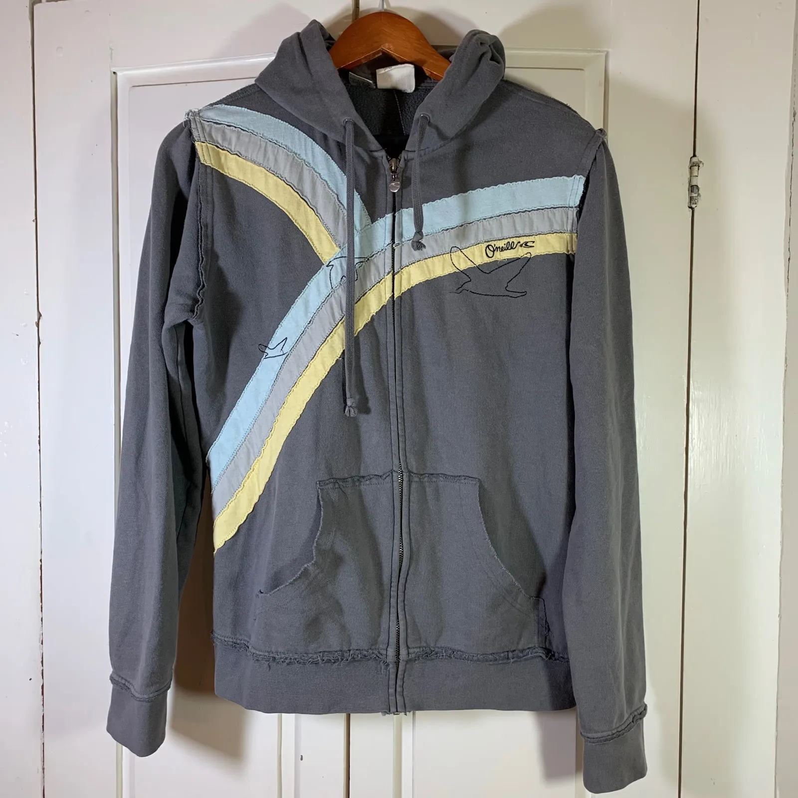 O'Neill Surf Zip Up Hoodie Womens XL Gray Sun Graphic Embroidered Coastal‎ - Image 3