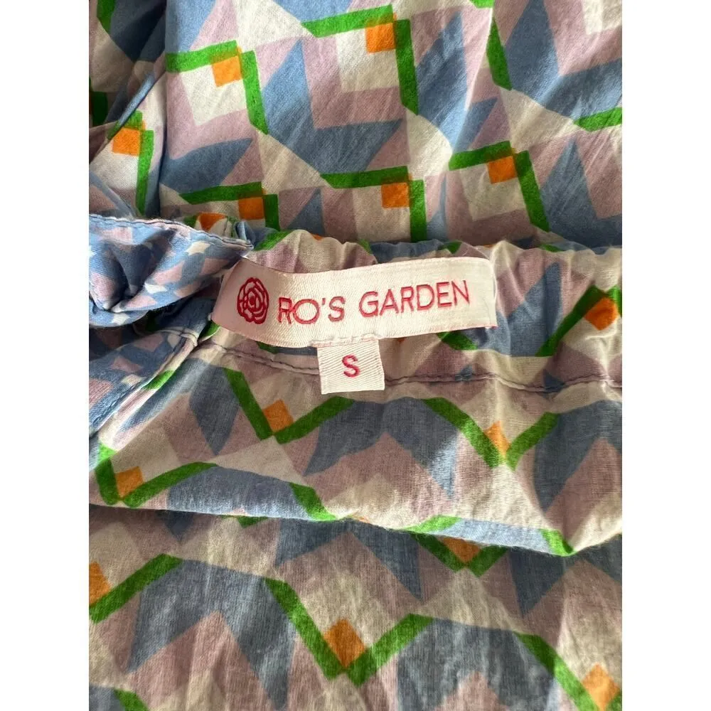 Ro's Garden Fenix Blue Mabel Midi Kaftan Dress Made in India small - Image 7