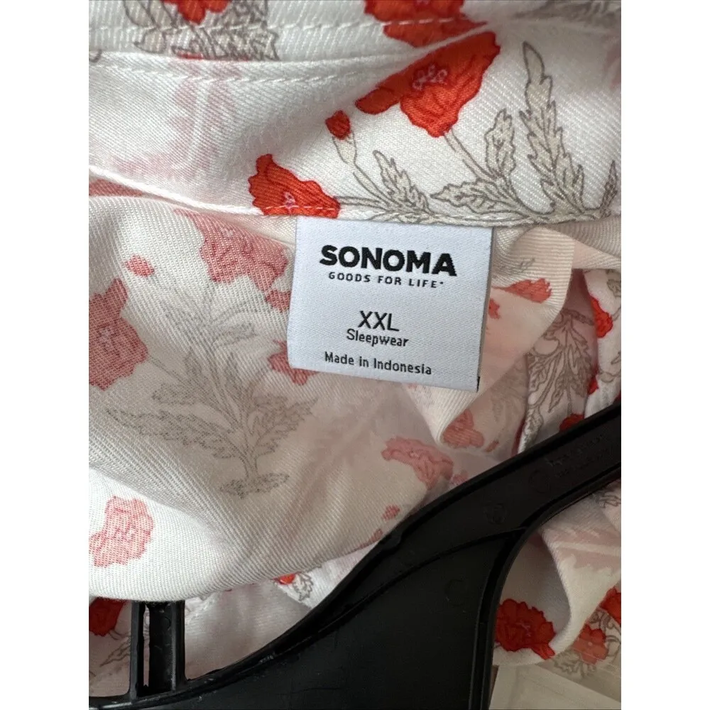 Sonoma Pajama Set Button Front Floral Orange Cream Floral Size XXL New Woven - Image 3