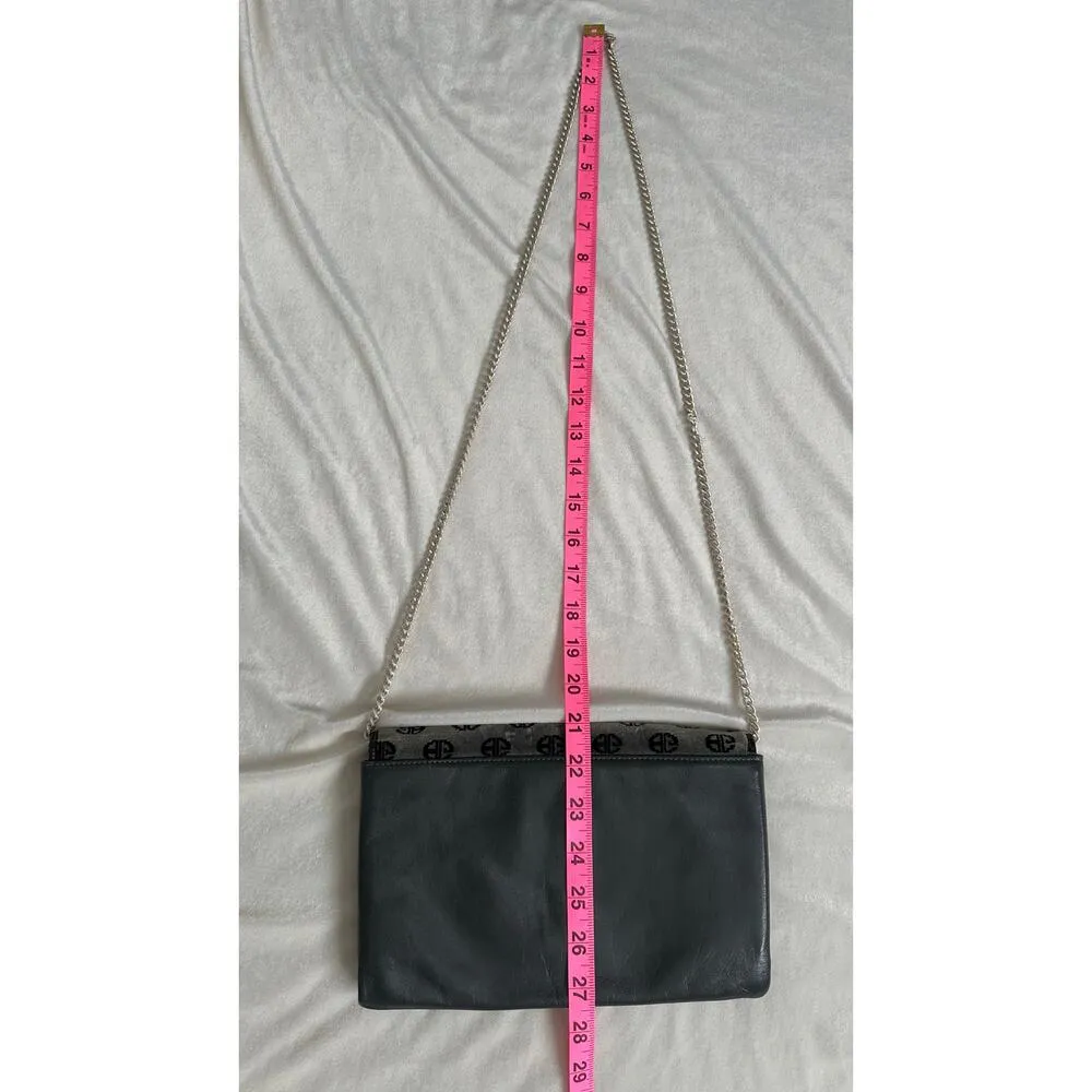 Vintage Bon Goût 70s Velvet Logo Crossbody Gray Black Silver Chain Leather - Image 10