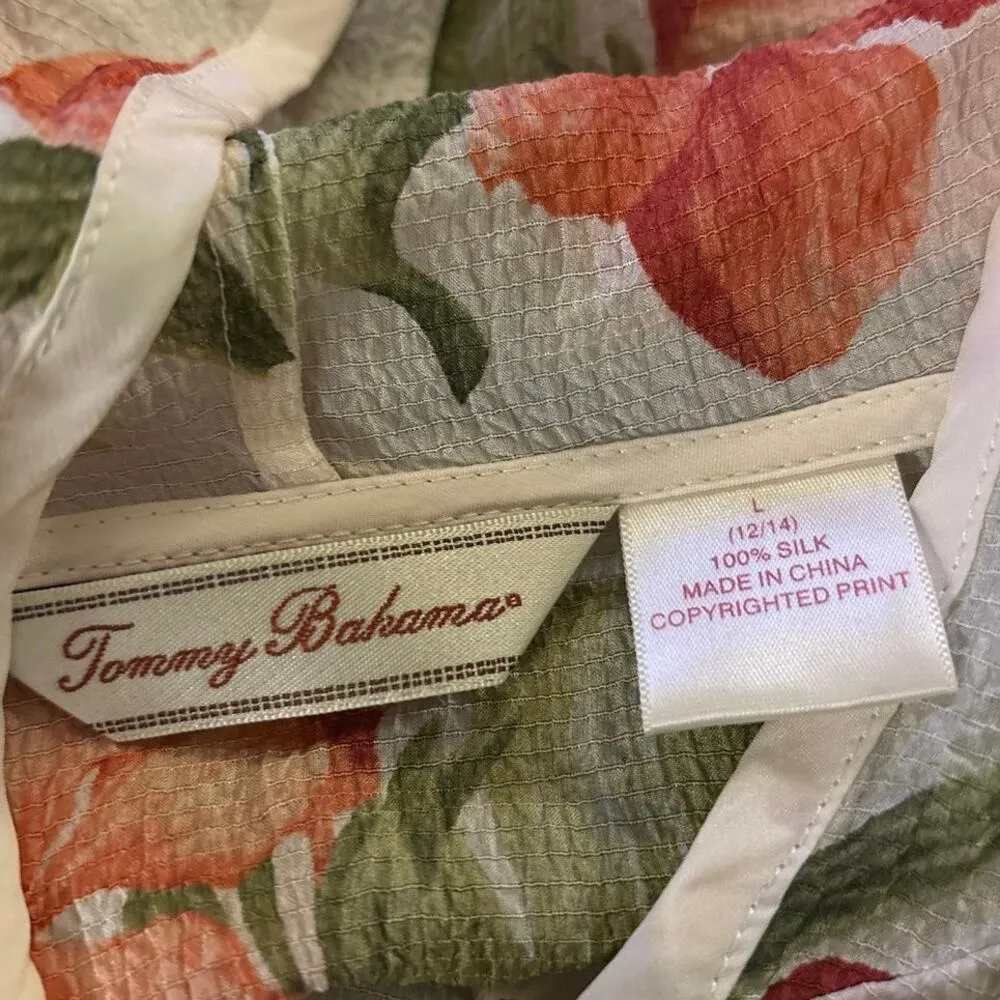 Tommy Bahama Size L 100% Silk Swim Cover Up Tunic Hooded Floral Print Tropical - Image 4