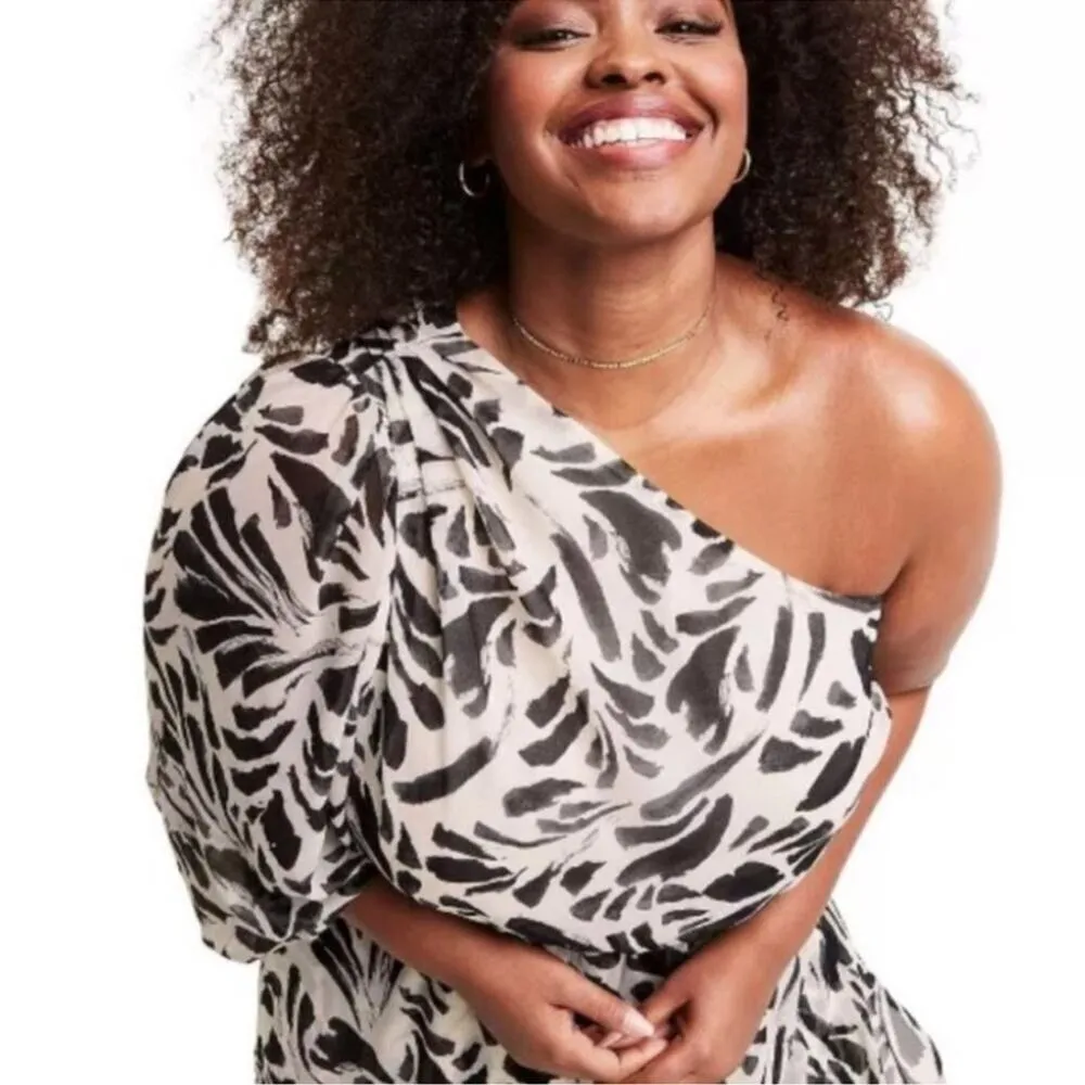 Alexis Botanical Printed One Shoulder Ruffle Tiered Asymmetric Dress Plus SZ XL - Image 4