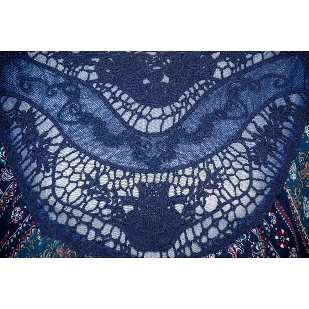 Altar'd State Crochet Blue Patchwork Sleeveless Blouse Top Size XS Flowy - Image 3