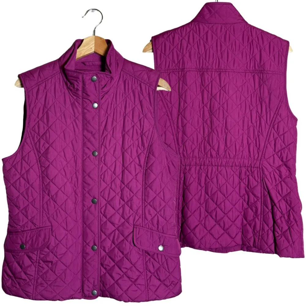 Talbots Diamond Quilted Riding Puffer Vest Women's Medium Purple Fleece Lined - Image 2