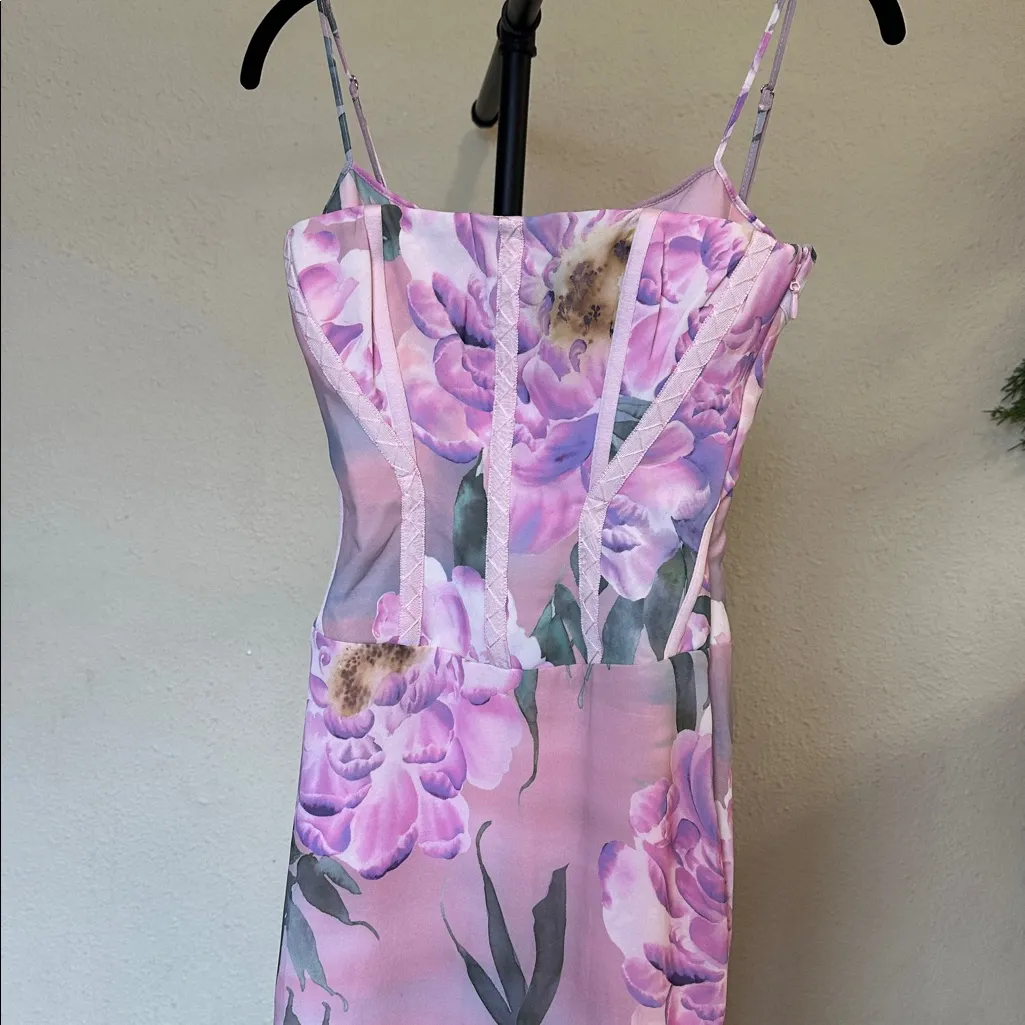 House of CB Antonia Pink Floral Corset Maxi Dress NWOT size XS Tall - Image 9