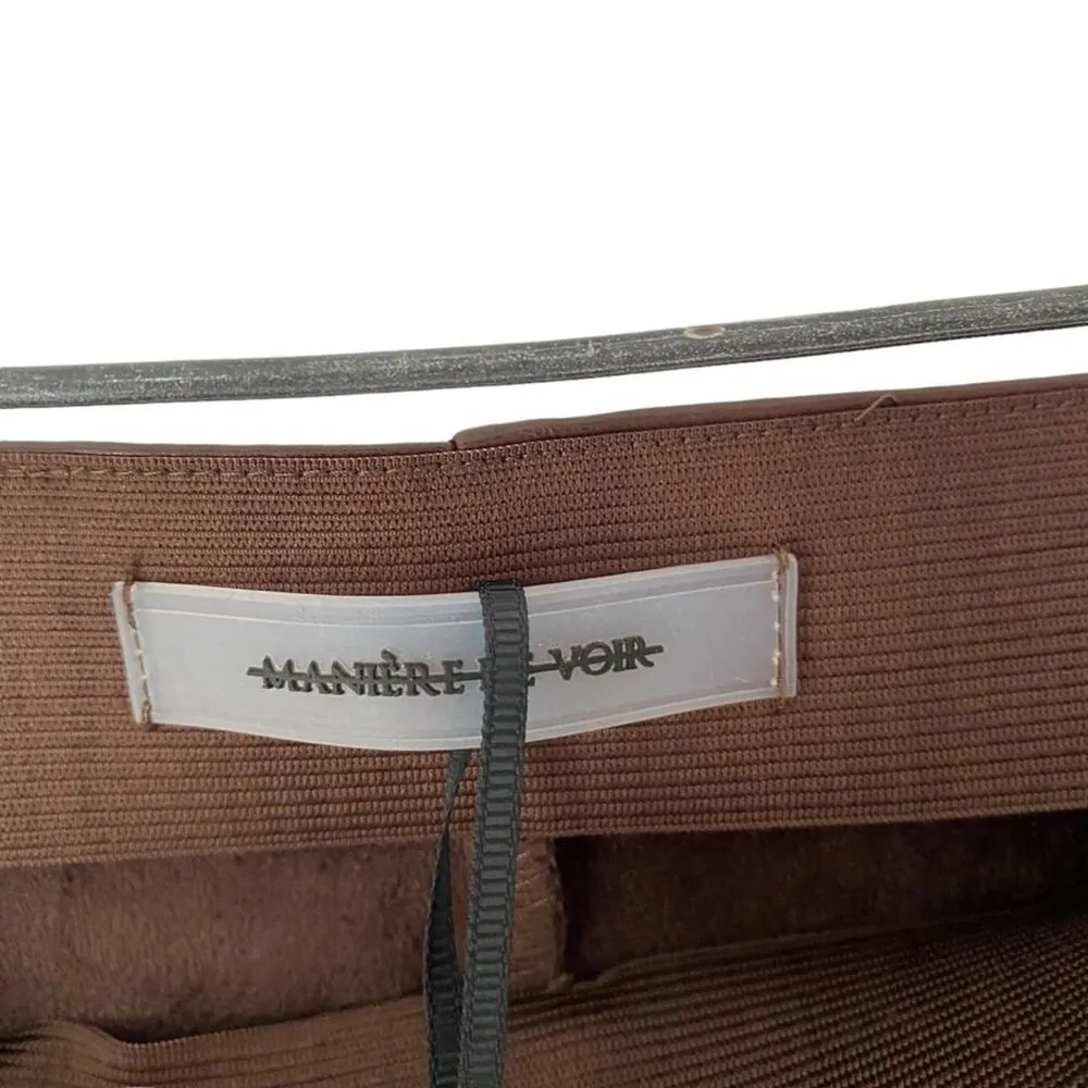 Maniere De Voir Vegan Faux Leather Brown Ribbed Patent Leggings Moto NWT size 12 - Image 9