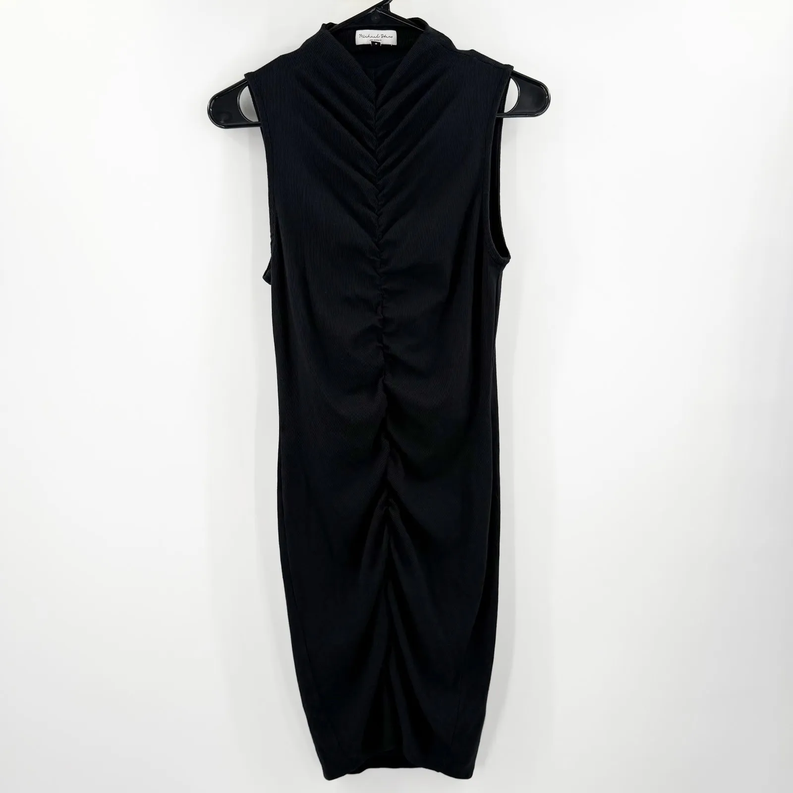 MICHAEL STARS Monet Dress Size Medium Black Ribbed Ruched Mock Neck NEW Mini - Image 14