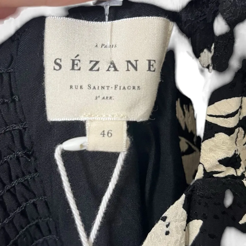 Sezane NWT Robe Carola Floral Dress Size 14 Black Long Sleeve Elegant - Image 13