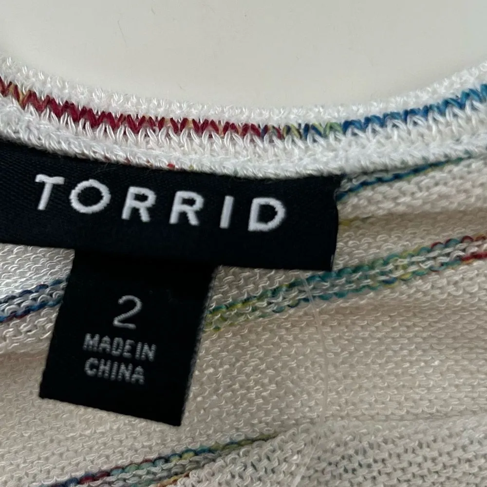 NEW Torrid Off-Shoulder Hacci Stripe Raglan Tee White multicolor Size 2X - Image 7