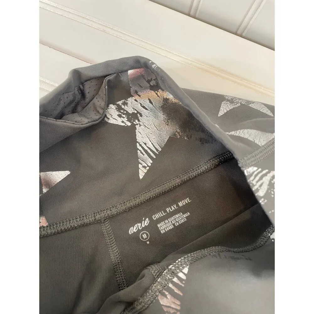 Aerie Gray Velvet & Star Print Pull on Leggings Bundle OF 2 Size M - Image 3