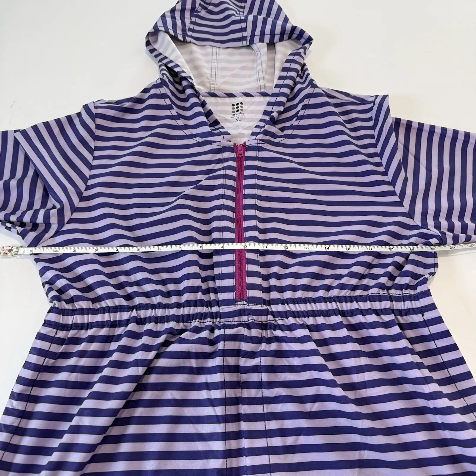 Title Nine 3/4 Sleeve Purple Striped 1/2 Zip Hooded Athleisure Dress Pockets XL - Image 11