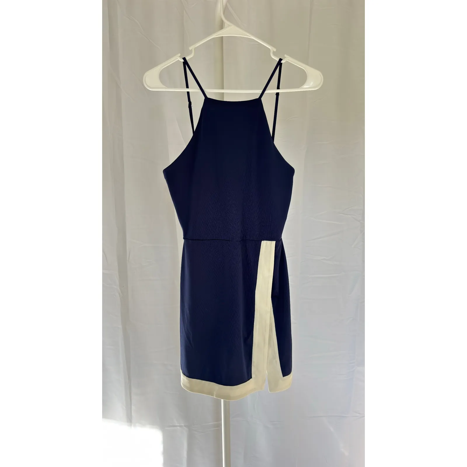 $235 NWOT STAUD Court Top Spin Navy Blue Halter Skirt Dress Contrast Trim - Image 4