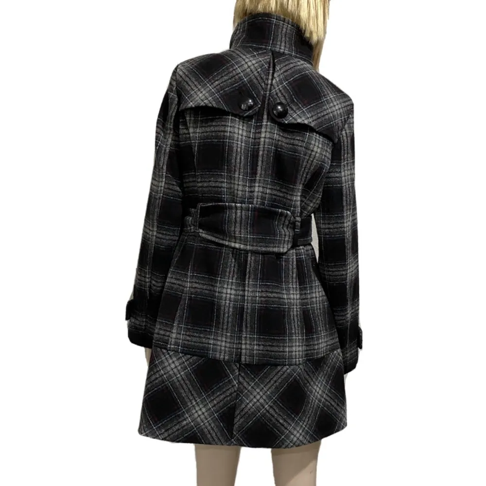 Jones New York Wool Blend Plaid Pea Coat L - Image 3