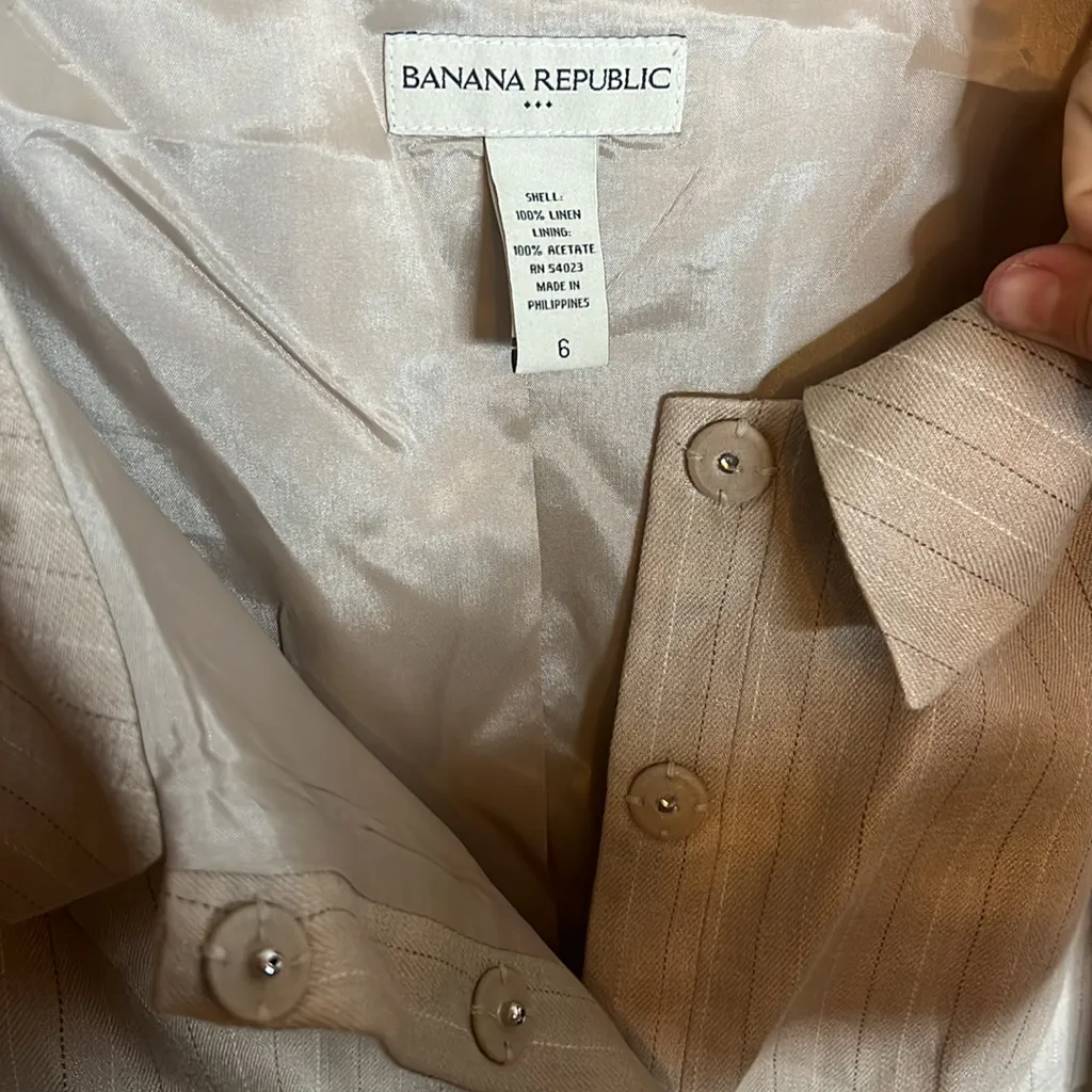 Banana Republic Linen Peplum Blazer Collar Stripe Ruffle Y2K Business Casual - Image 3