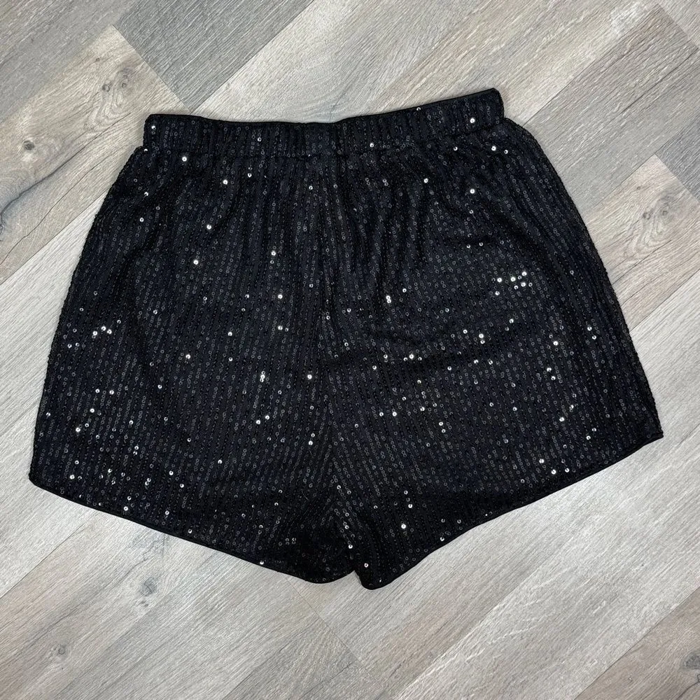 Sequin Elastic Waist Pull On Shorts Black Size Small Party Cocktail High Rise - Image 5