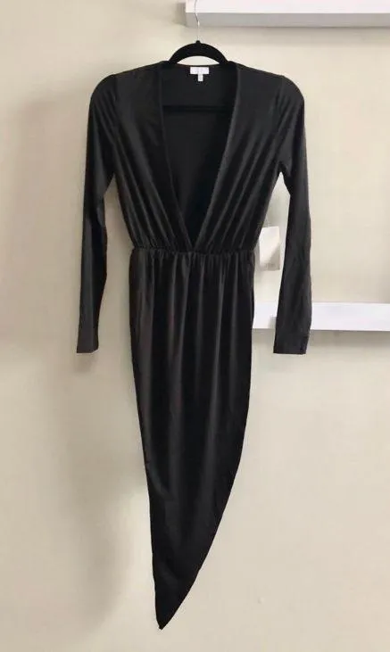 Black Plunging Deep V Wrap Dress XS - Image 4