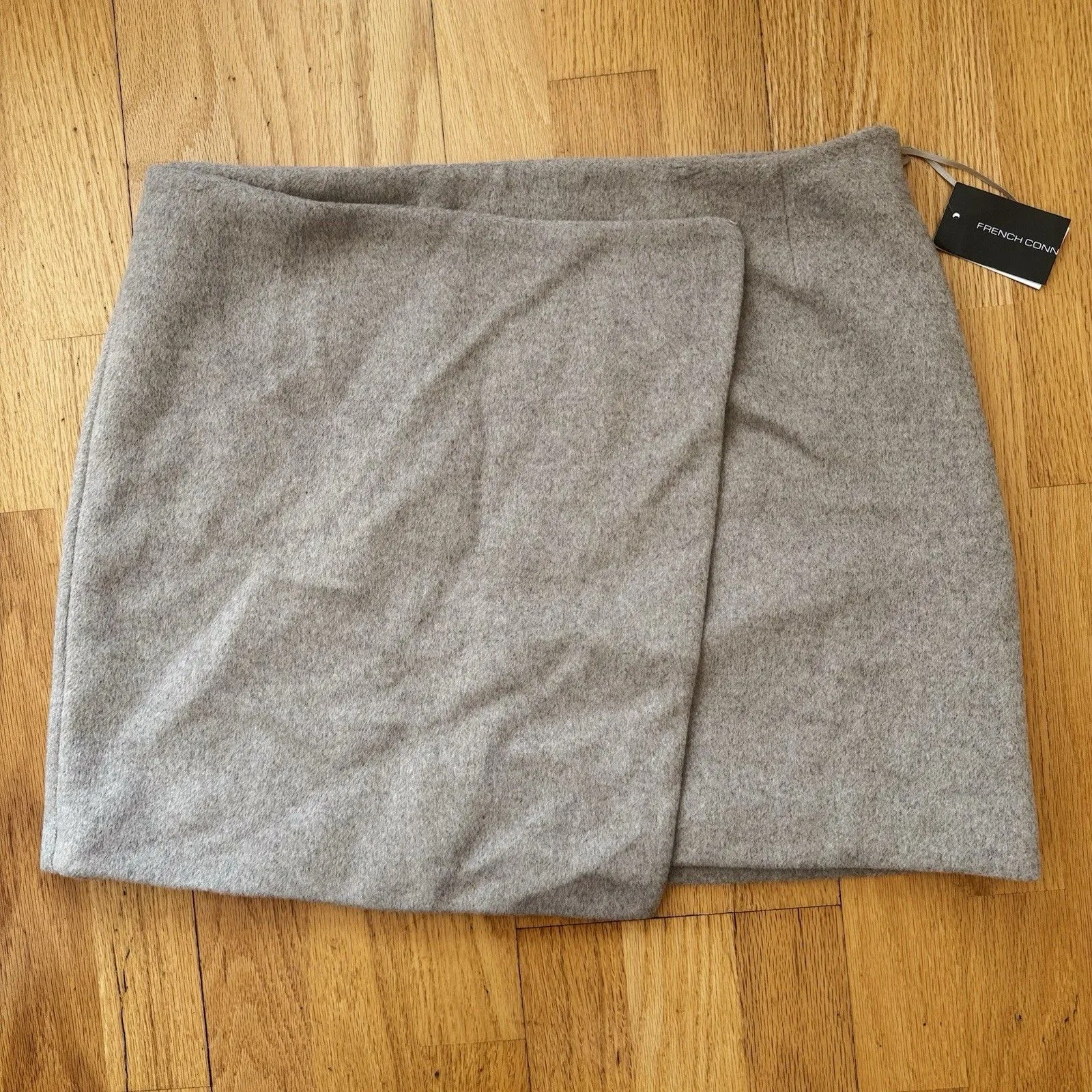 French Connection Adele Felt Mini Skirt Wool Blend Beige Sz 12 NWT Asymmetric - Image 3