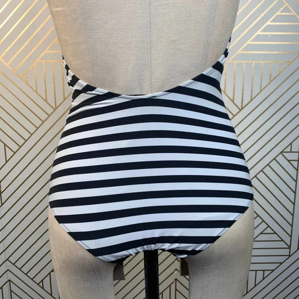 Zara Swimsuit Black and White Striped‎ One-Piece Bathing Suit Size Small - Image 11