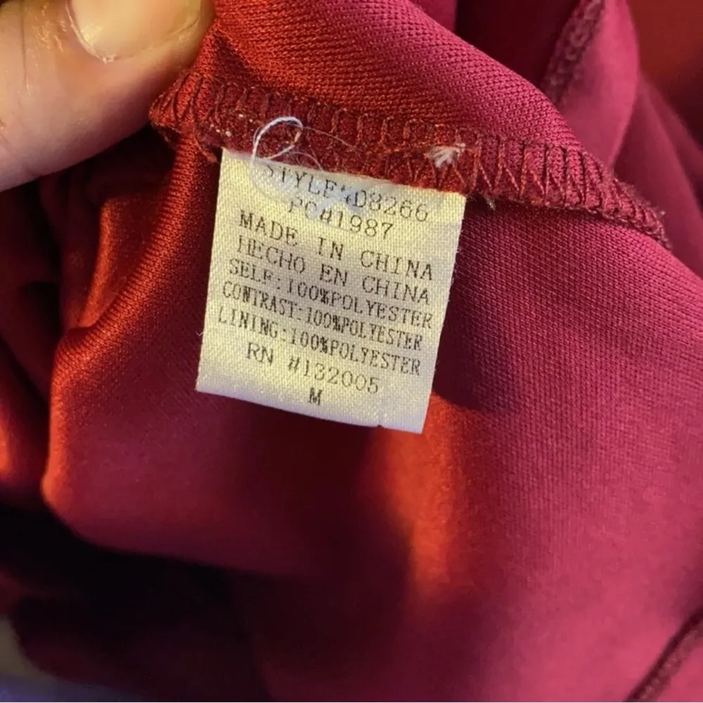 Entro Burgundy Sheer Long Sleeve Ruffle Flutter Dress Size Medium - Image 6