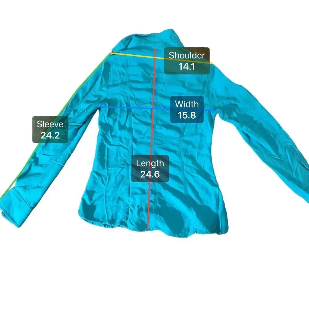 Express‎ Women's Turquoise Long Sleeve Collared Button-Up Shirt Size Small - Image 6