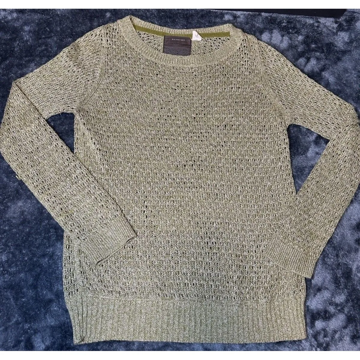 Anthropologie Guinevere Hemp Metallic Sweater Gold Sheer Open Knit Size M - Image 3